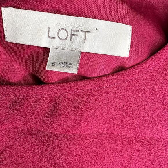 LOFT Pink Fuchsia Black Lace Detail Knee Length Semi-Formal Cocktail Dress Sz 6 - Picture 6 of 6